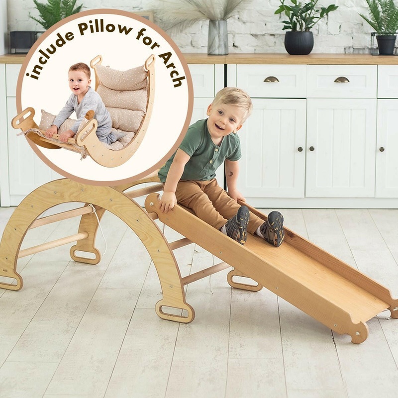 3in1 Montessori Play Set for Toddlers: Arch + Slide + Cushion – Beige