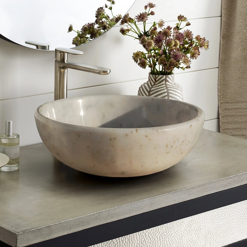 Afyon Sugar White Marble Vessel Above Vanity Bathroom Sink Polished (D)16 (H)6