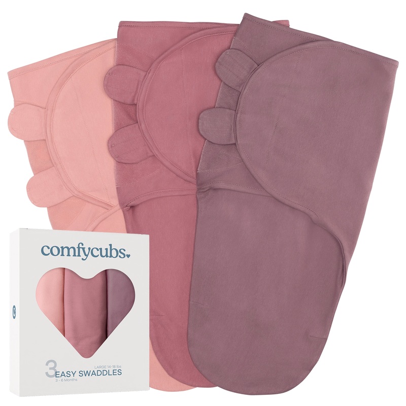 Easy Swaddle Blankets by Comfy Cubs  – Blush, Mauve, Mulberry, Pack of 3