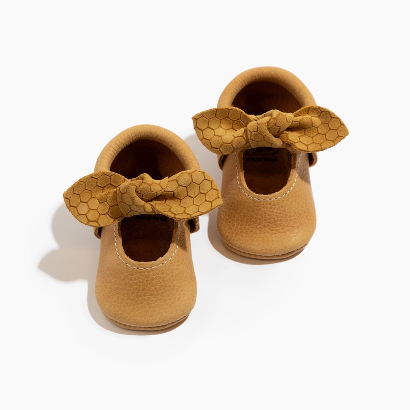 Honeycomb Knotted Bow Baby Shoe