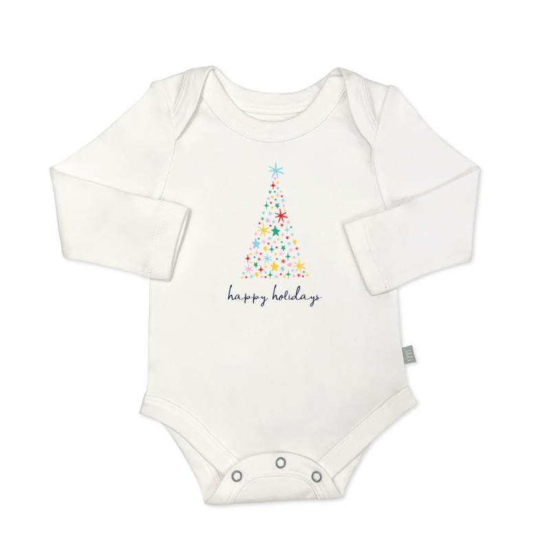 long sleeve graphic bodysuit | happy holidays tree