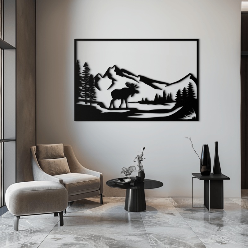 Mountain Moose Metal Wall Art – Steel Wall Decor for Home and Cabin – KAF020