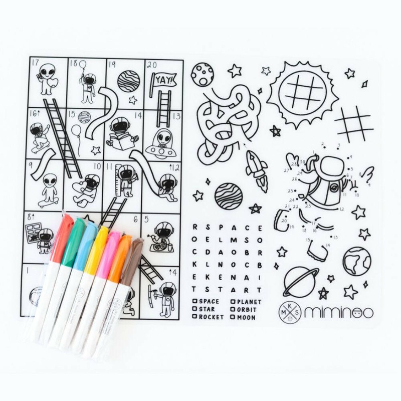 Silicone Reusable Coloring Tablemat Set – Space Games