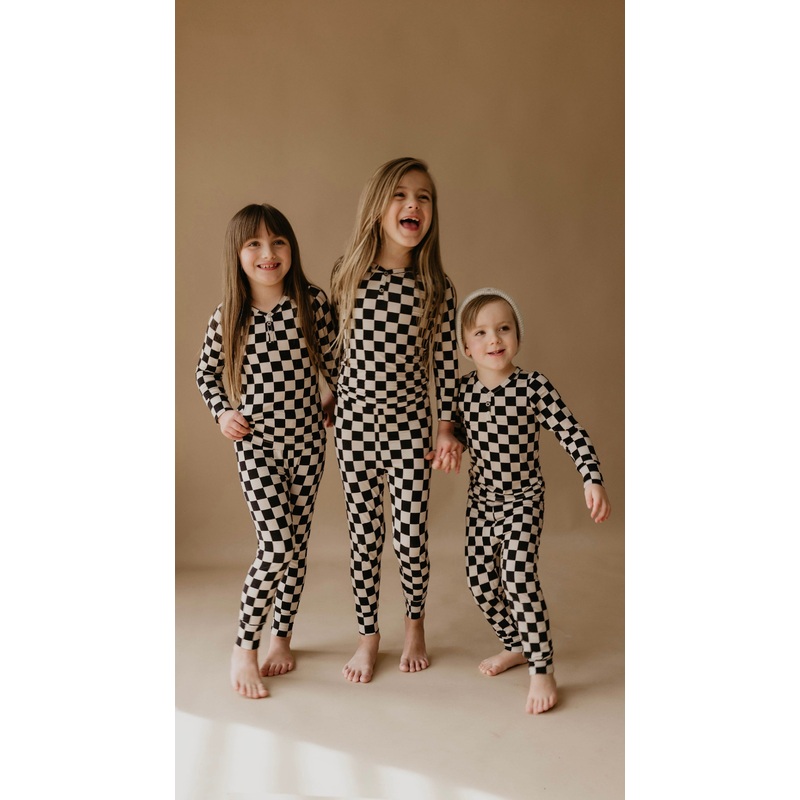 Bamboo Two Piece Pajamas | Black Checkerboard