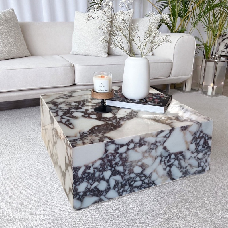 Calacatta Viola Marble Rectangular Prism Block Design Coffee Table (W)24 (L)24 (H)12
