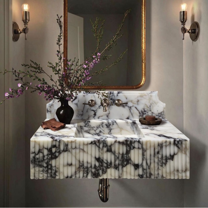 Calacatta Viola Marble Wall-mount Bathroom Vanity Sink Fluted Front (W)21 (L)37