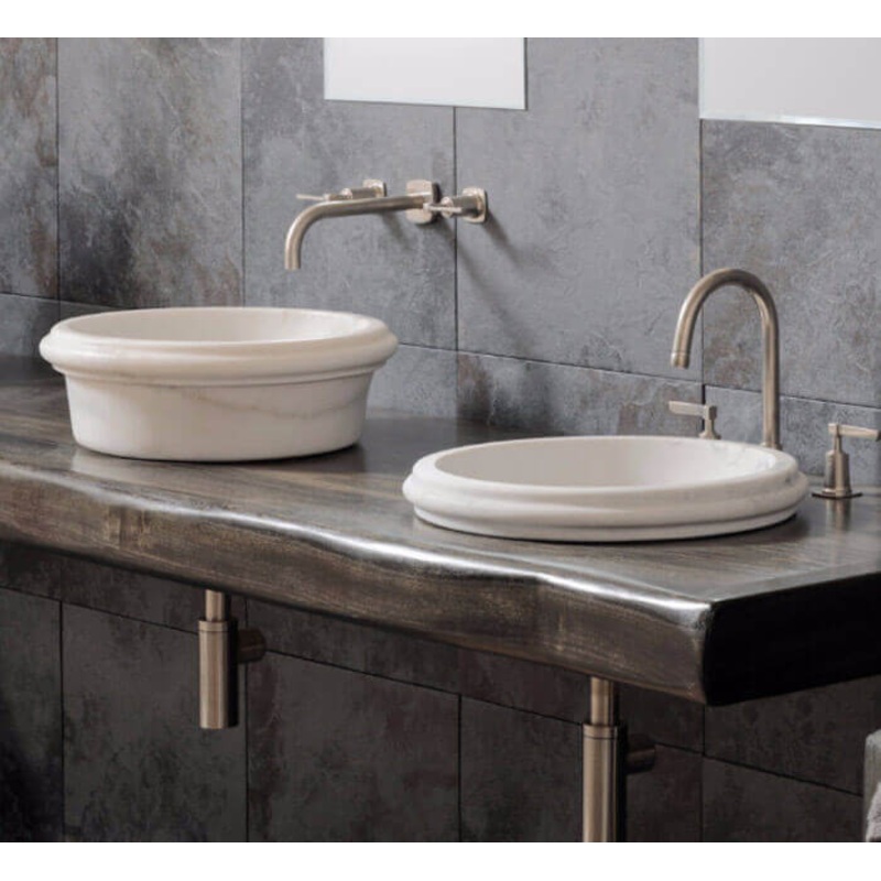 Carrara White Marble Natural Stone Waterfall Drop-in or Above Vanity Sink (D)17 (H)6