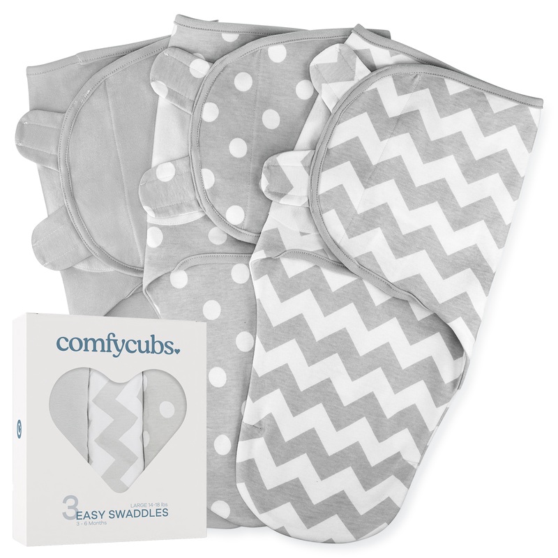Easy Swaddle Blankets by Comfy Cubs – Grey, Pack of 3