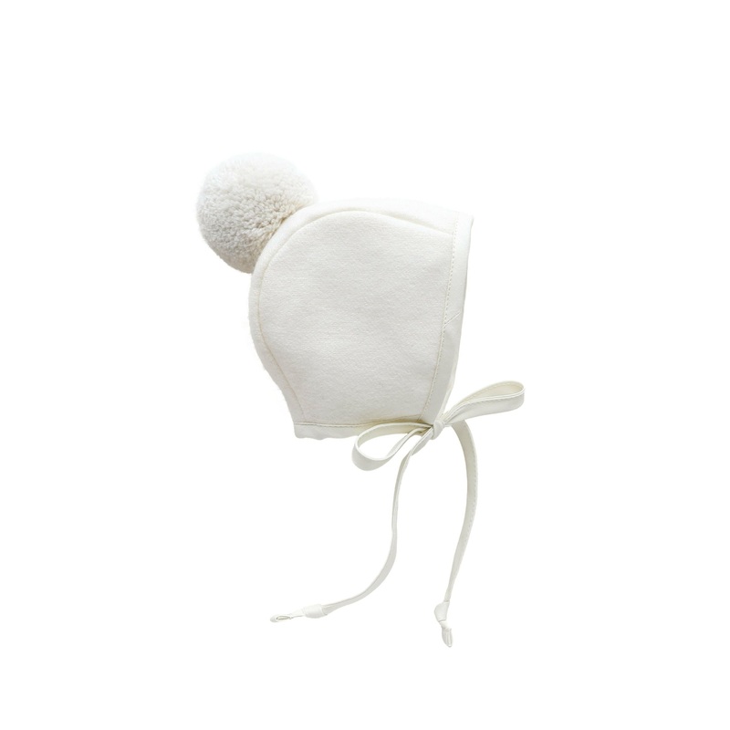 Ivory Pom Bonnet Cotton-Lined|0-3 Months|3-6 Months|6-12 Months|12-18 Months|18-24 Months|2-4 Years