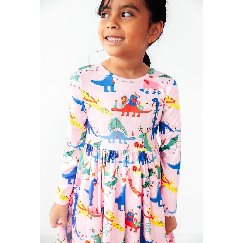 Jingle Saurus L/S Pocket Twirl Dress