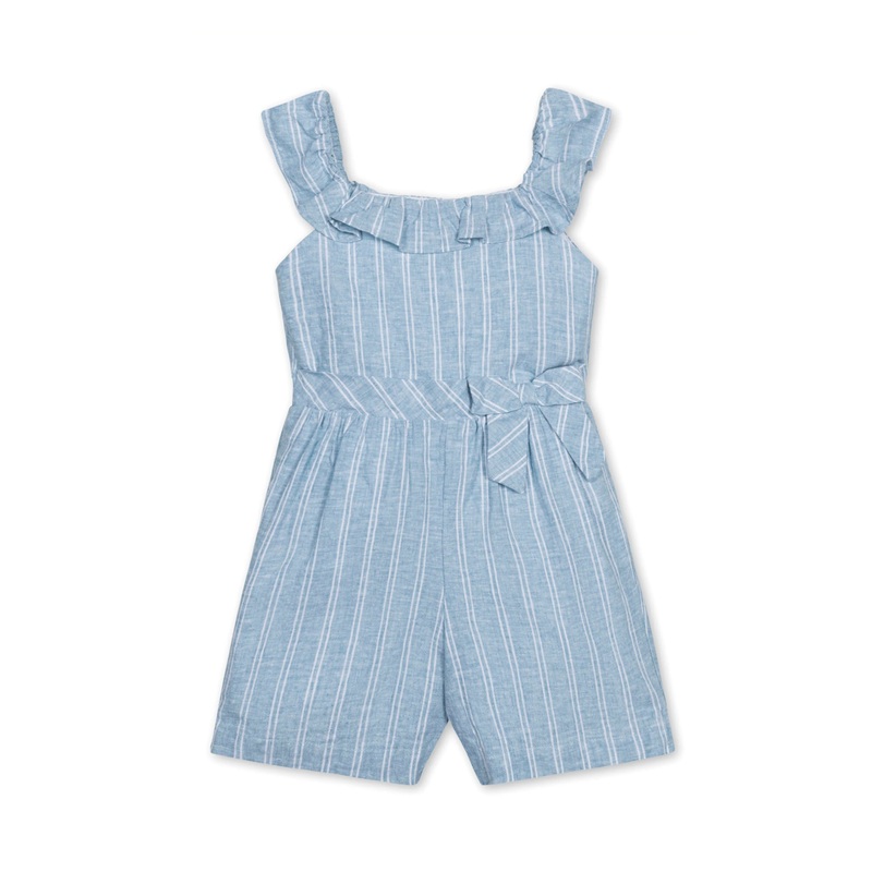 Linen Ruffle Collar Romper|2T|3|4|5|6|7|8|10|12|Mallorca Stripe