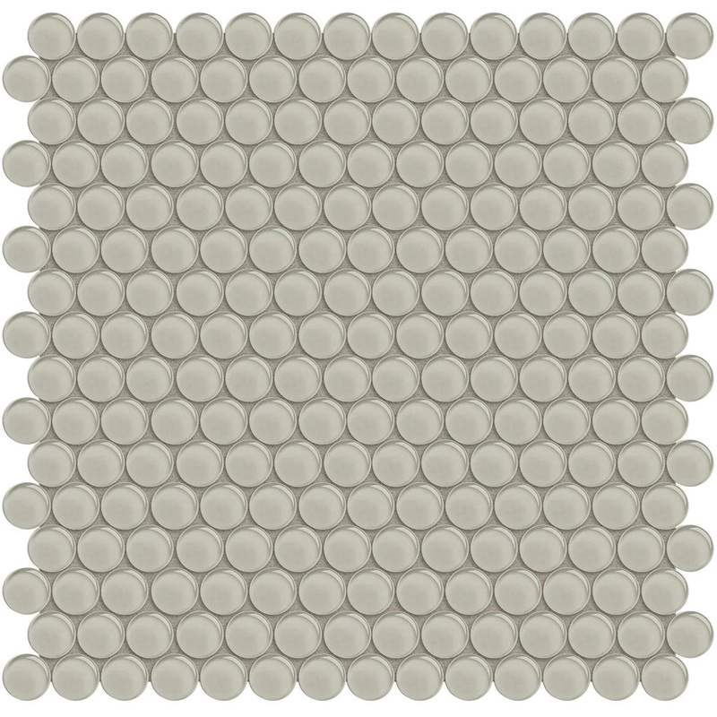 Penny Round Earth on 11.5×11.75 Mesh Glass Mosaic Tile Element Series – Aquatica Collection