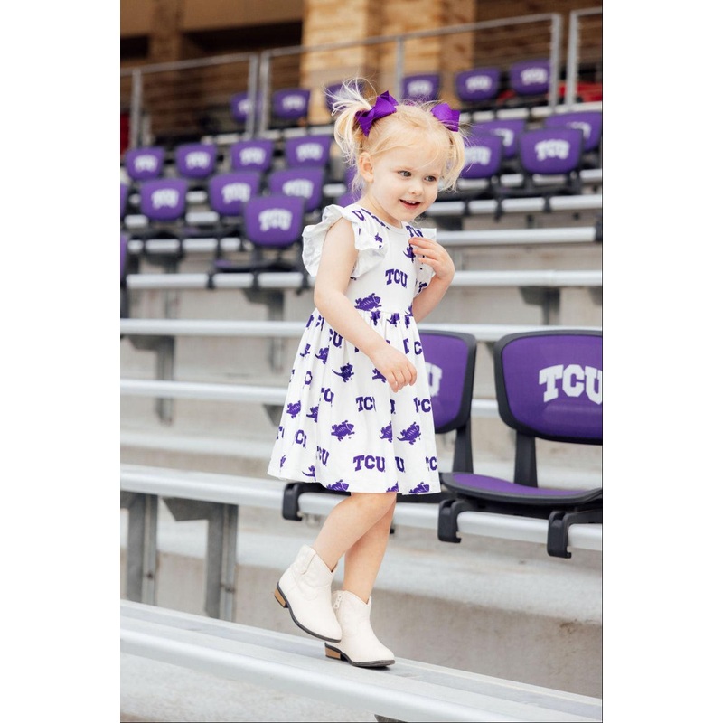 TCU White Frog Flutter Twirl Dress