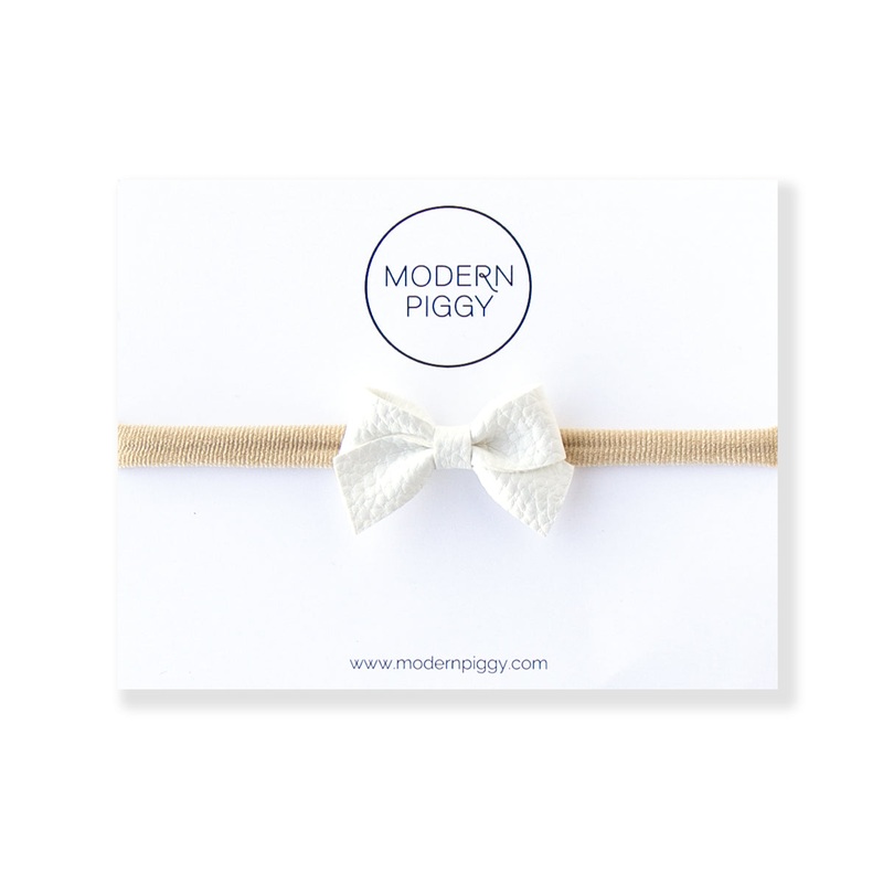 White | Leather Baby Bow|Alligator Clip|Nylon Headband