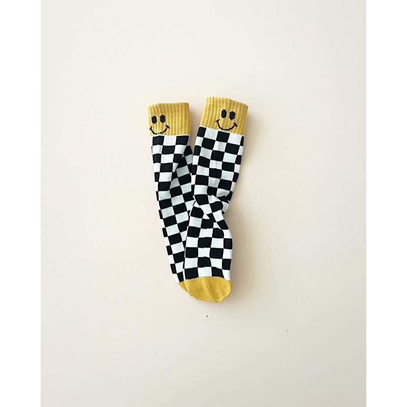 Checkered Smiley Socks | Yellow