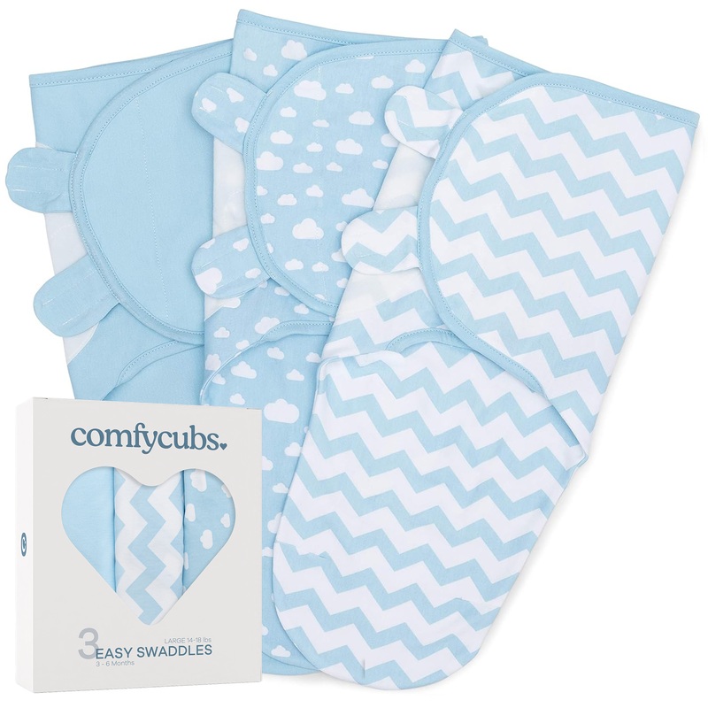 Easy Swaddle Blankets by Comfy Cubs – Blue, Pack of 3