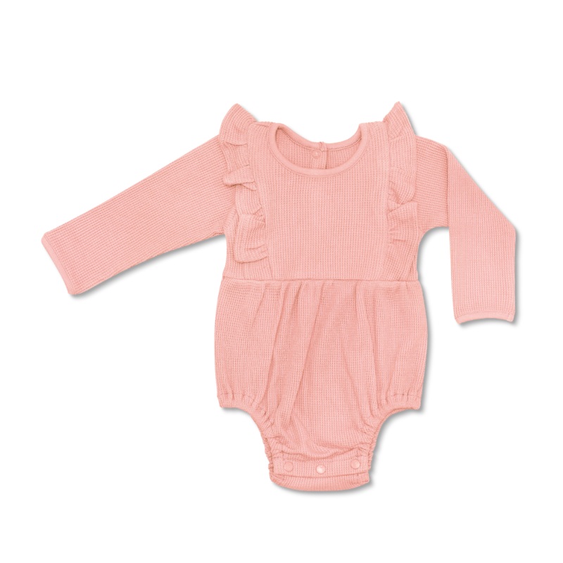 Waffle Long Sleeve Romper – Dusty Rose