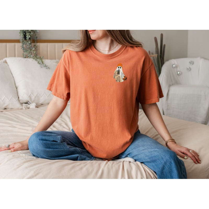 Adult Embroidered Iced Coffee Ghost Comfort Colors Tee – more colors