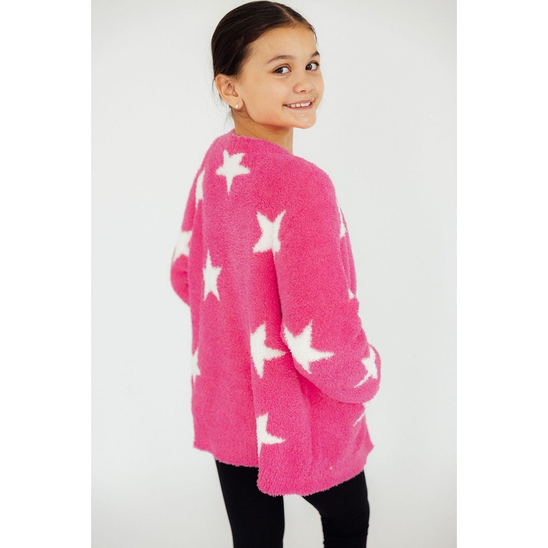 Bright Pink/Coconut Star Cozy Cardigan