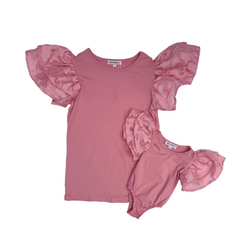 Cailyn Layered Flutter Sleeve Top & Leotard – Coral Pink