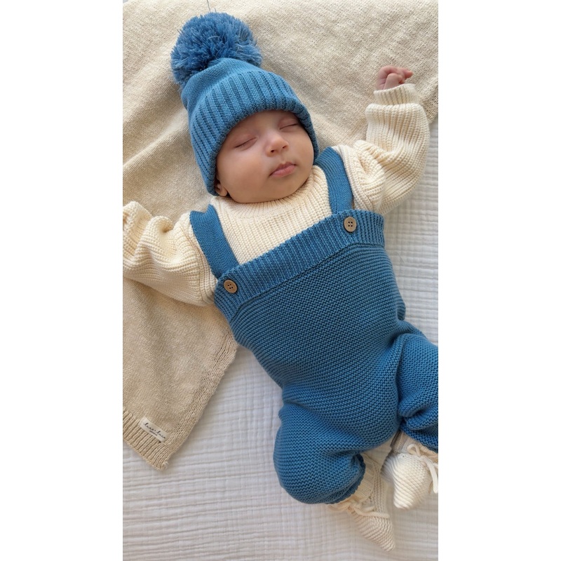 High-Waisted Knit Suspenders – Denim Blue