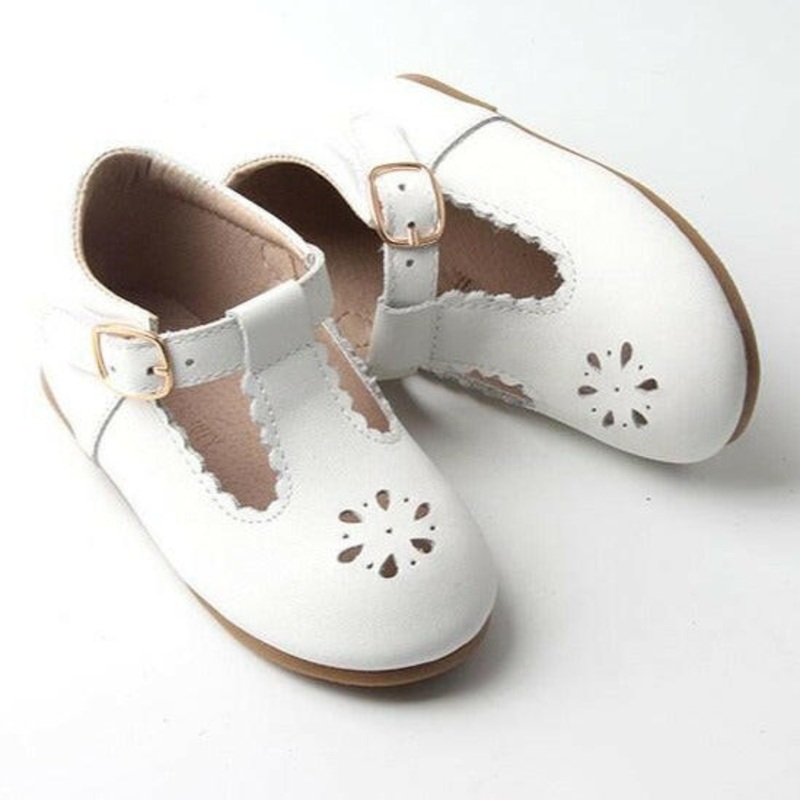 Leather Petal T-Bar | Color ‘Cotton White’ | Hard Sole