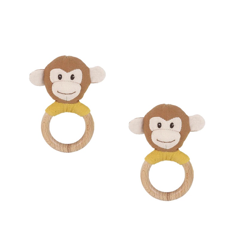 Linen Monkey Wood Rattle–2pcs assortment