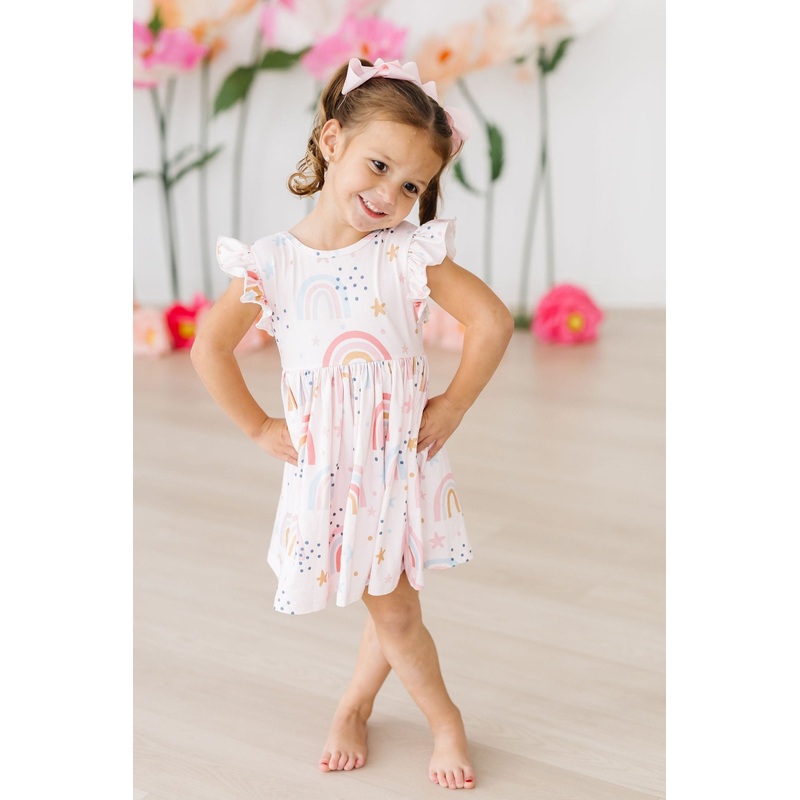 Over the Rainbow Flutter Sleeve Twirl Dress
