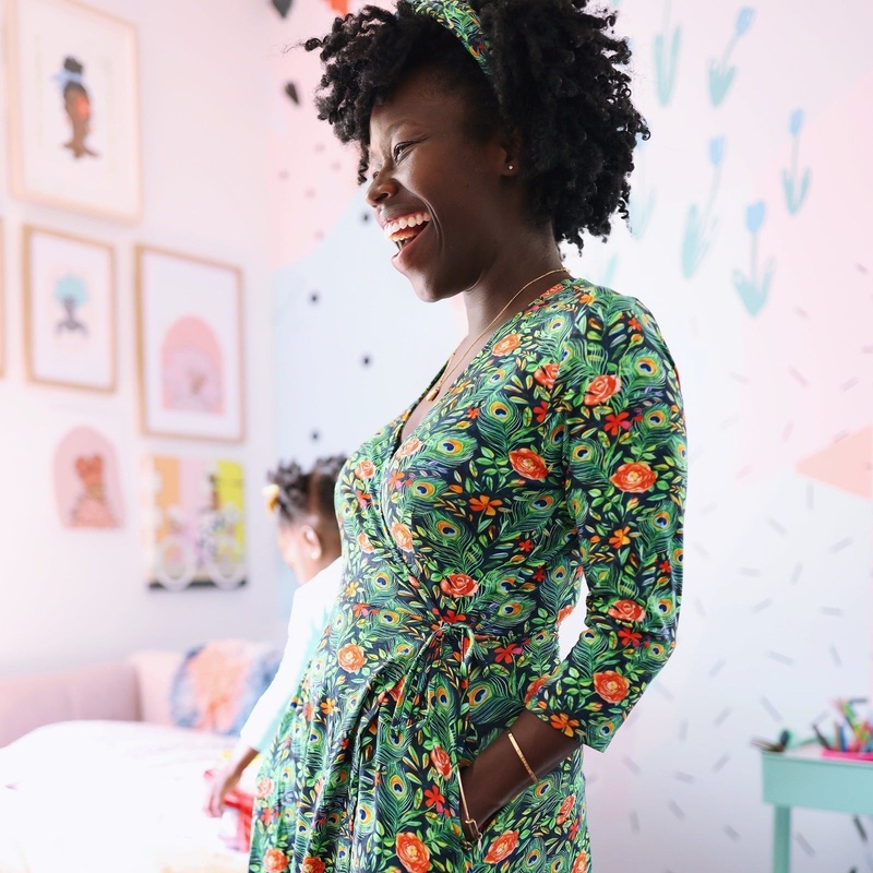 Peacock Floral Women’s 3/4 Sleeve Wrap Dress