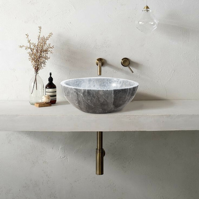 Sirius Gray Marble Vessel Above Vanity Bathroom Sink Polished (D)15 (H)6