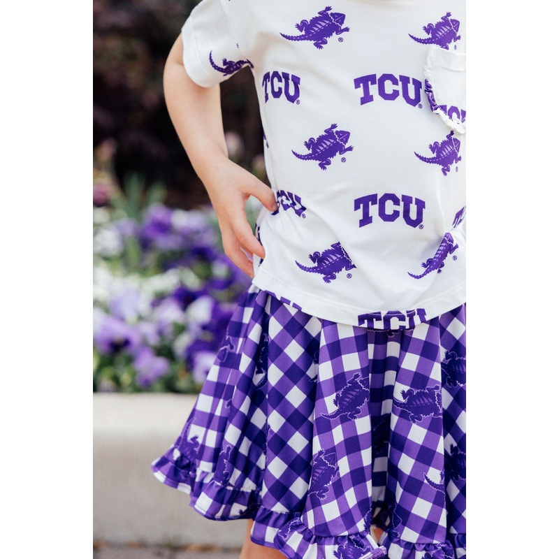 TCU White Frog Ruffle Pocket Tee