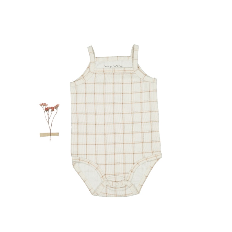The Printed Tank Onesie – Tan Grid