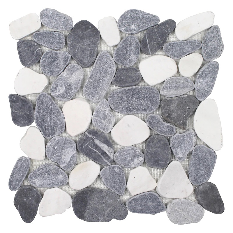 White/Blue/Grey Mix Pebble Stone Mosaic Tile on 11.5×11.5 Mesh Beach Stones Series – Aquatica Collection