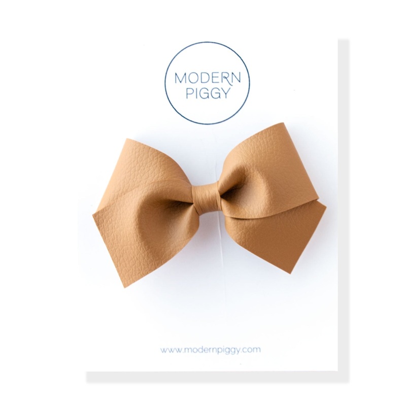 Camel | Big Leather Bow|Alligator Clip|Nylon Headband