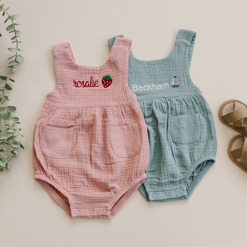 Custom Embroidered Organic Cotton Bubble Romper – more colors