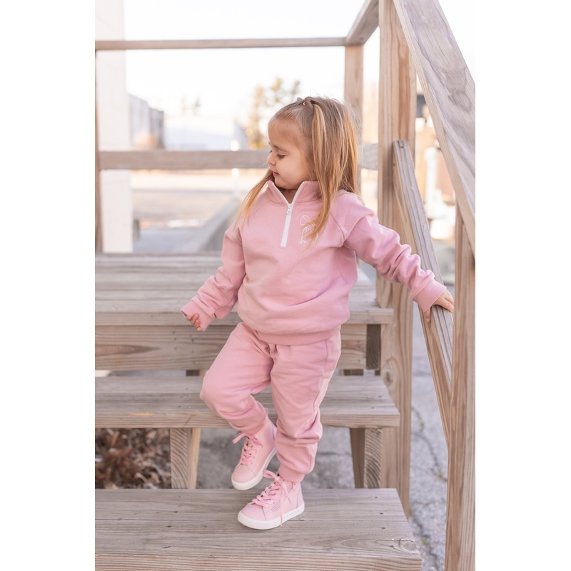 Custom Embroidered Organic Cotton Quarter Zip Set – Pink