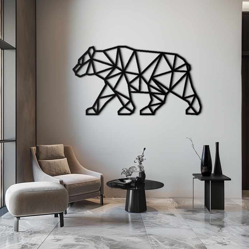 Geometric Bear Metal Wall Art – Modern Steel Animal Decor – KAF109