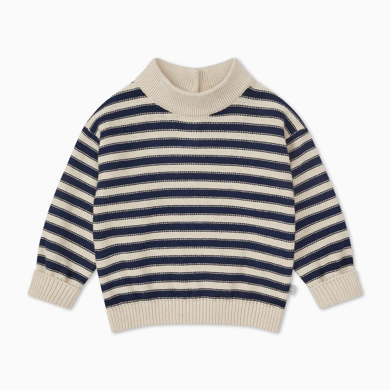 High Neck Knitted Stripe Jumper – Navy Stripe