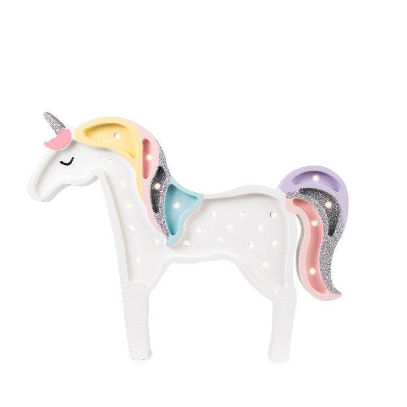 Little Lights Unicorn Lamp|Multicolor Glitter|Denim Glitter|Cappuccino Wood|Rainbow Wood