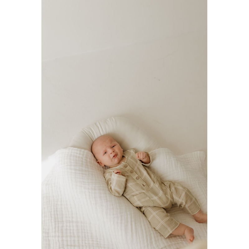 Long Sleeve Muslin Romper | Linen Grid