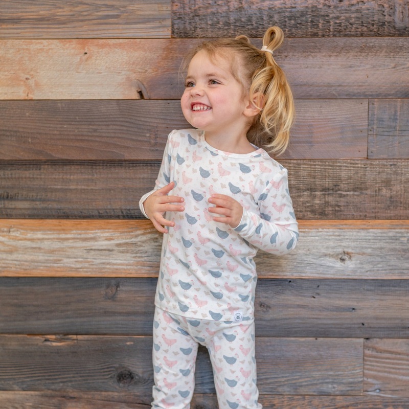 Pink Farm Hens Bamboo Big Kid Pajama
