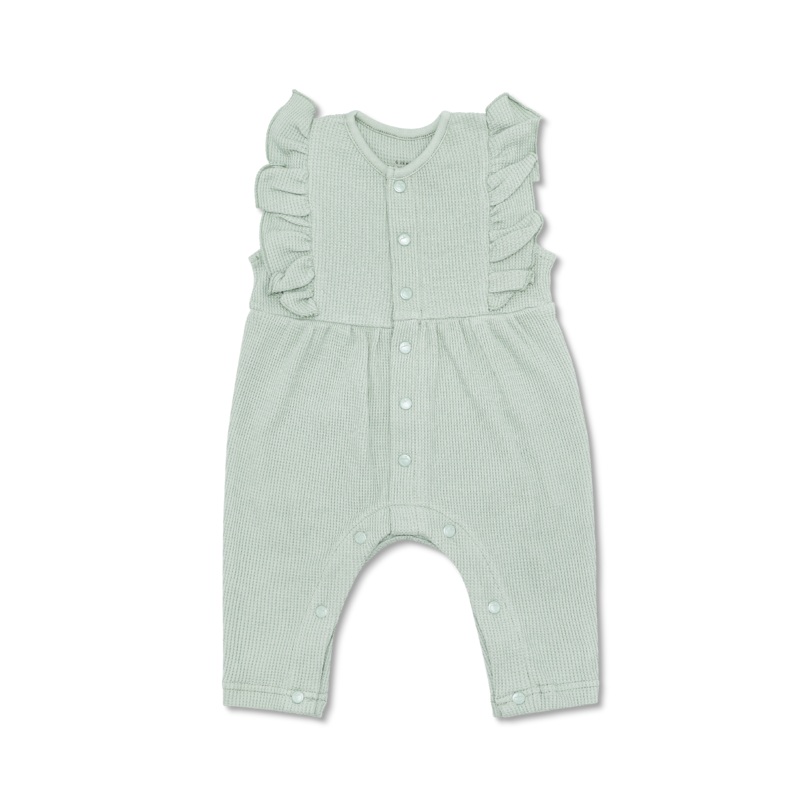 Waffle Ruffle Coverall – Sage|3-6 mo.|6-12 mo.|12-18 mo.|18-24 mo.|Sage