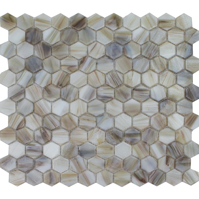 Agate Hex on 10.75×11.25 Mesh Glass Mosaic Tile Aurora Series – Aquatica Collection
