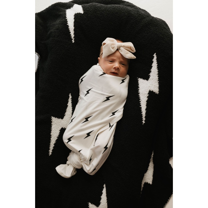 Bamboo Swaddle | White & Black Lightning Bolt