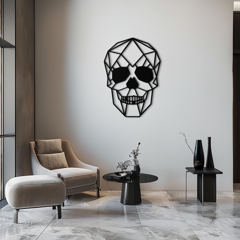 Geometric Skull Metal Wall Art – Modern Skull-Inspired Steel Decor – KAF134