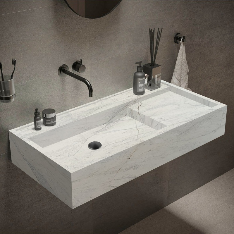 Imperial Marble Modern Rectangular Sink Wall-mount Bathroom Sink (W)18 (L)48 (H)8