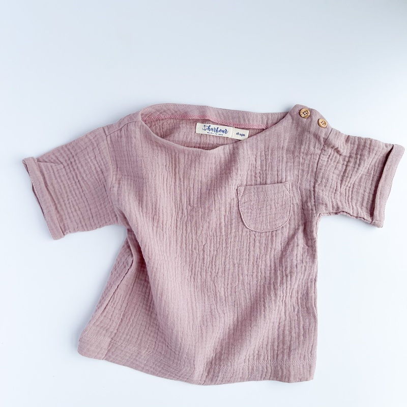Kids Boatneck Pocket Tee – Blush