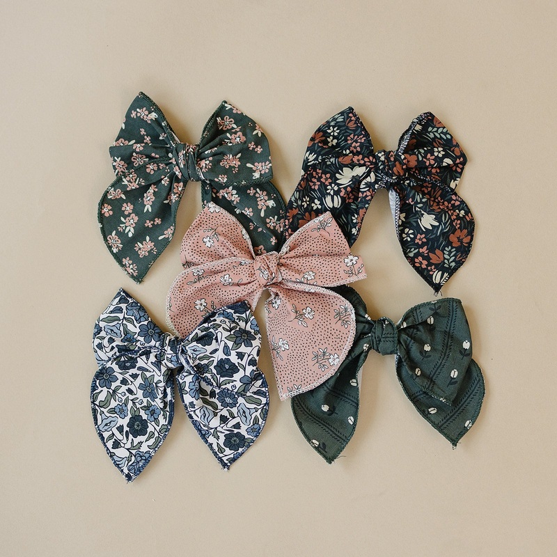 Mebie Baby Hair Bows|Olive Bloom|Vintage Pink Floral|Blue Floral|Midnight Meadow|Green Tulip|Small (Headwrap)|Medium (Headwrap)|Medium (Clip)|Large (Clip)