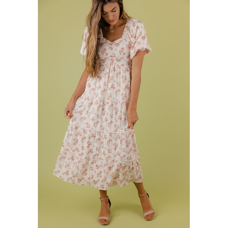 Serenity Floral Tiered Dress|MistyRose|S|M|L|XL