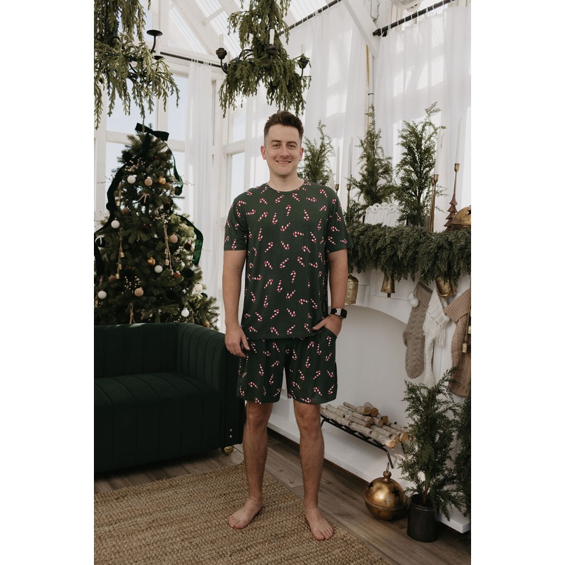 Short Sleeve Men’s Bamboo Pajamas | Candy Cane Lane